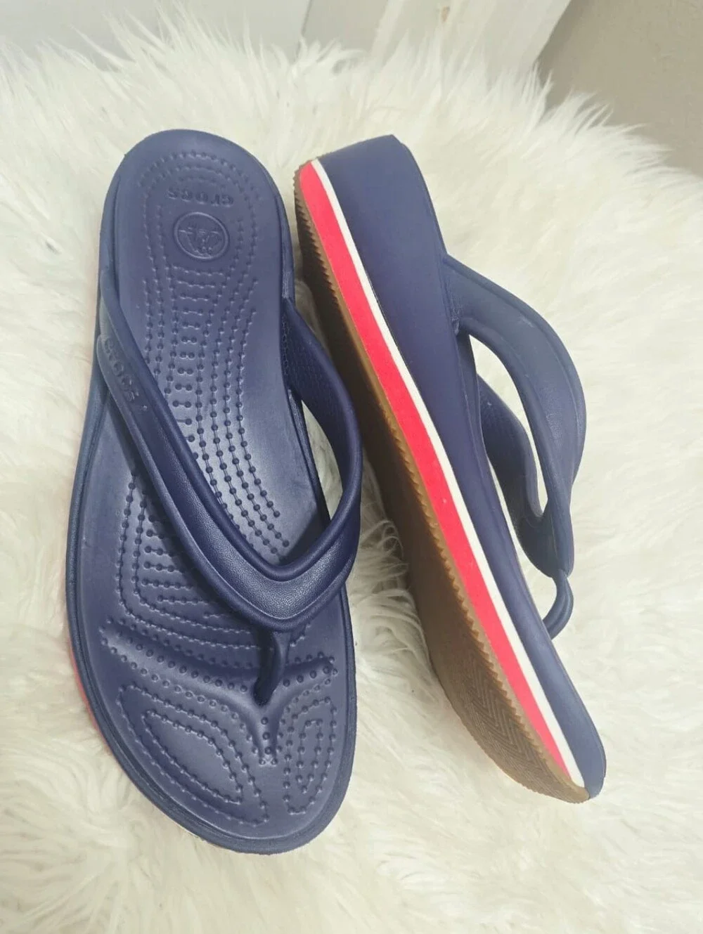 Crocs Croslite Wedge Platform Thong Sandals Flip-flop Women's Blue Red Size 10